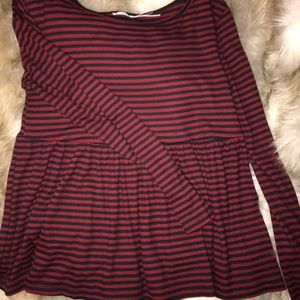 URBAN OUTFITTERS Black & Maroon Striped Peplum Top